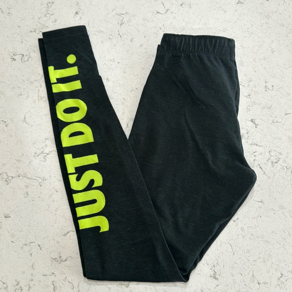 Nike just do it leggings- like new worn once xs dark green and neon yellow